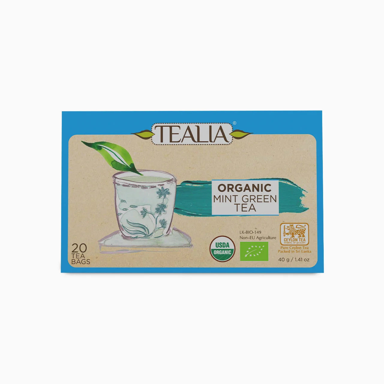 Organic Green Tea with Mint (20 Envelope Tea Bags)