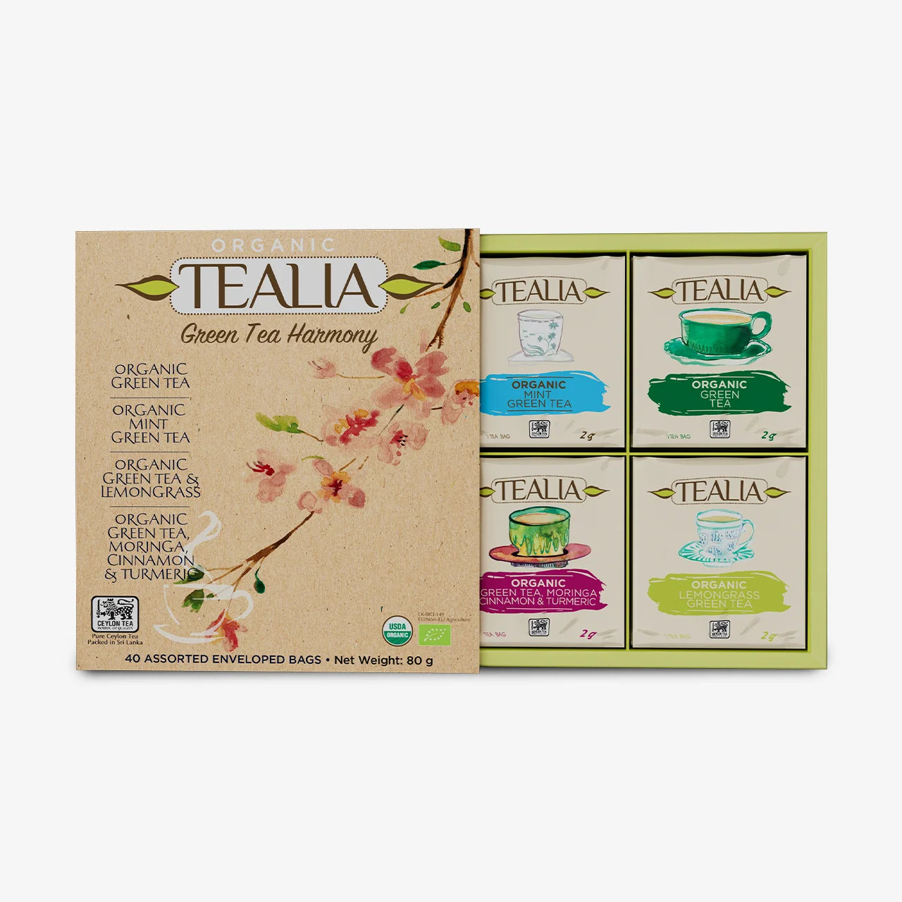 Tealia Organic Green Tea Box - 4 blends x 10 TB