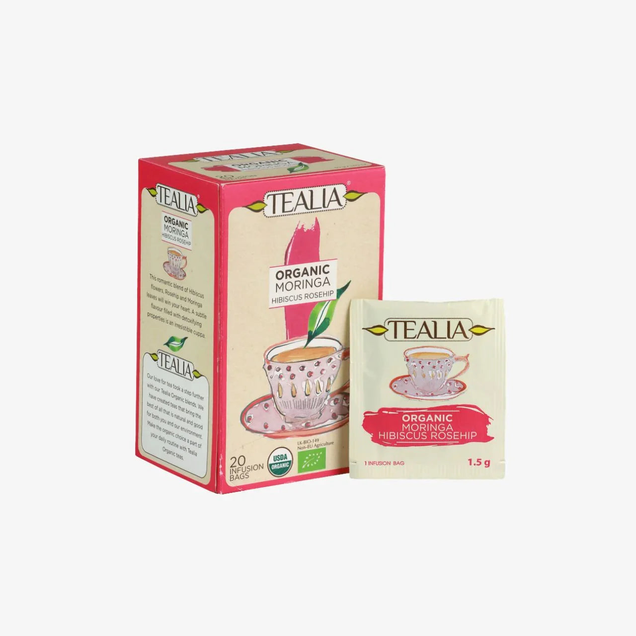 Organic Moringa Hibiscus Rosehips (20 Envelope Tea Bags)